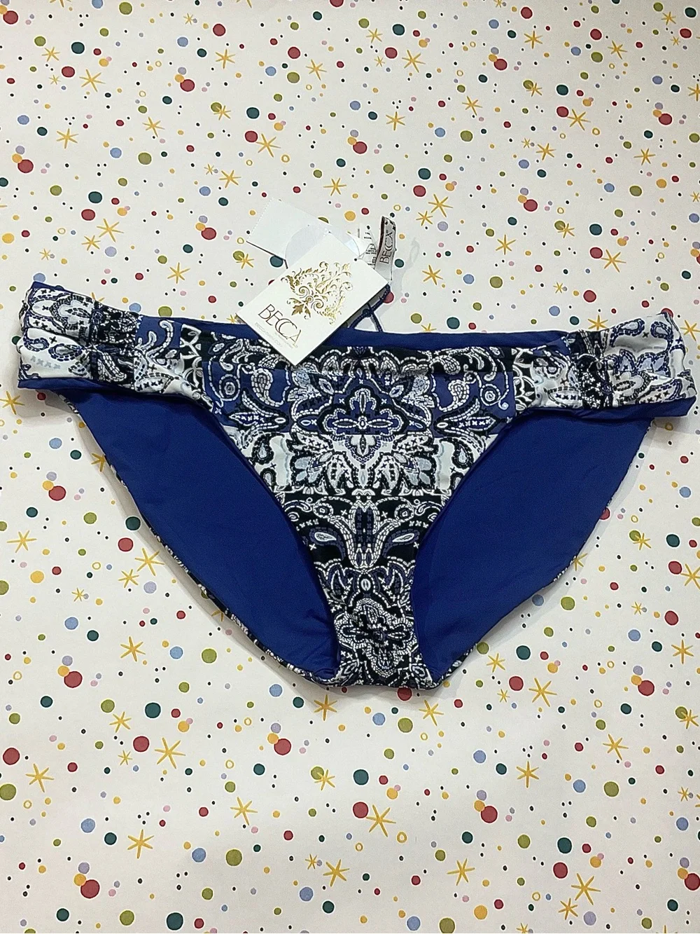 NWT Americana Reversible Shirred Side Tab Hipster Bikini Bottom Size XL Bandana